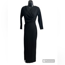 Boohoo Women’s Black Long Dress Faux Wrap Front Slit Dress Size 10