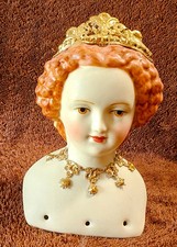 Antique Reproduction Porcelain China Doll Head w/Sprigging, 24K Gold, OOAK