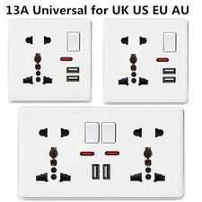 13A Single Double 2 Gang Plug Electric Wall Socket Universal Socket UK US EU AU