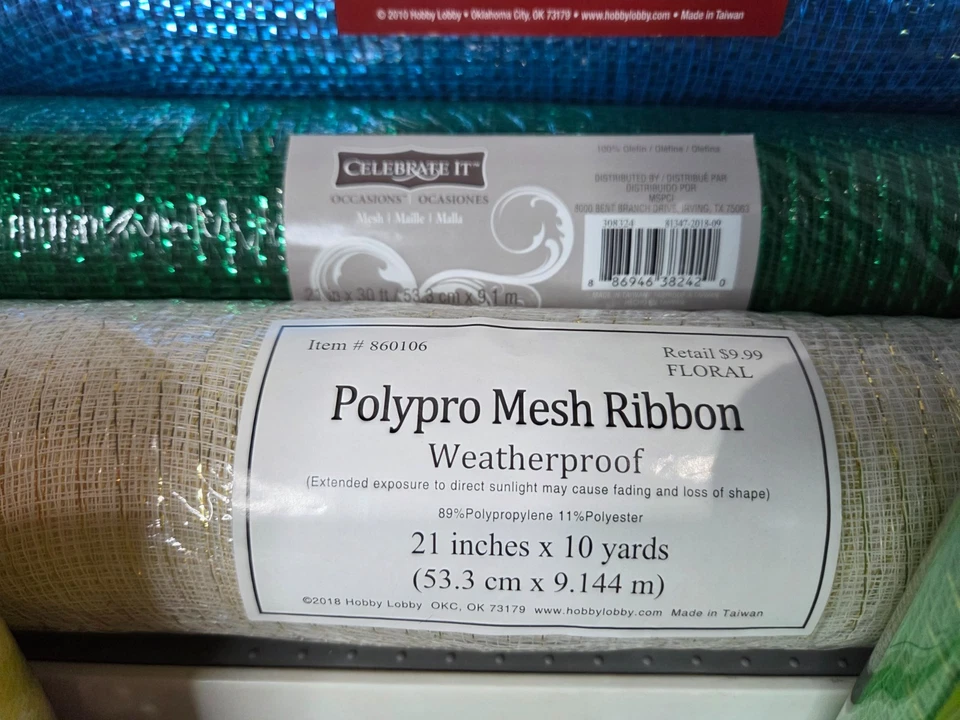 Lot of 9 Christmas Deco Mesh Ribbon(3) 21" Rolls & (6) 5.5''Roll Green Blue Gold - Image 4 of 4
