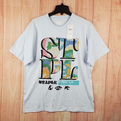 Staple Jeff Pigeon Snakeskin Print T Shirt Mens L Light Blue Pigeon Mosaic Logo