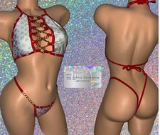 EXOTIC DANCER/ STRIPPER WEAR: MULTICOLORED 2 PIECE SET WITH RHINESTONES