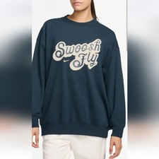 Nike Swoosh Fly Crewneck Sweatshirt Womens Medium Oversized Dri-FIT Navy NWT