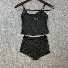 Escante Black Lace Lingerie Set Top Shorts Women Small S