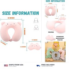 Kids Neck Pillow for Travel with Sleep Eye Mask, Cute Travel Neck Pillow, Mem...