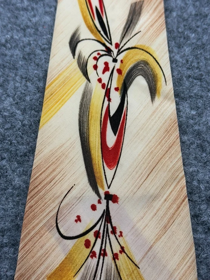 Винтажный шелковый галстук 50-х годов с ручной росписью ар-деко широкий галстук атомный рокабилли коричневый - Изображение 3 из 4