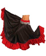 Satin Full Circle Skirt Belly Dance Gypsy Flamenco Ruffle Tribal Swing