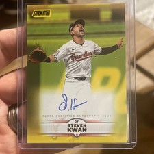 2025 Topps Stadium Club Steven Kwan Yellow On Card SP Auto #SCBA-SK Guardians