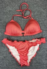 Venus Coral Bikini Swimsuit Set Halter Top C Ruffle Cheeky Bottoms 10 Beach