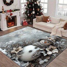1pc Extra Large Winter Snowman  Snowflake Area Mat - Soft Pastel GreyWhiteBlack