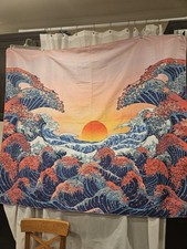 Japanese Wave Sunset Multicolor Tapestry 52x58in Art Nature Decor Wall Hanging