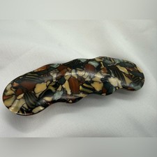 Vintage French Made In France Parisian Marbled Resin Long Barrette Hair Clip