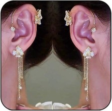 Butterfly Ear Cuffs Earrings Rhinestone Flower Wrap No Gold