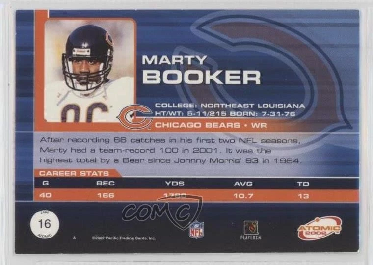 2002 Pacific Atomic Non-Die Cut /600 Marty Booker #16 - Image 2 of 2