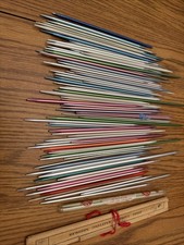 Lot Of 90 Plus Double Sided Knitting Needles With Size Gauge Misc Sizes