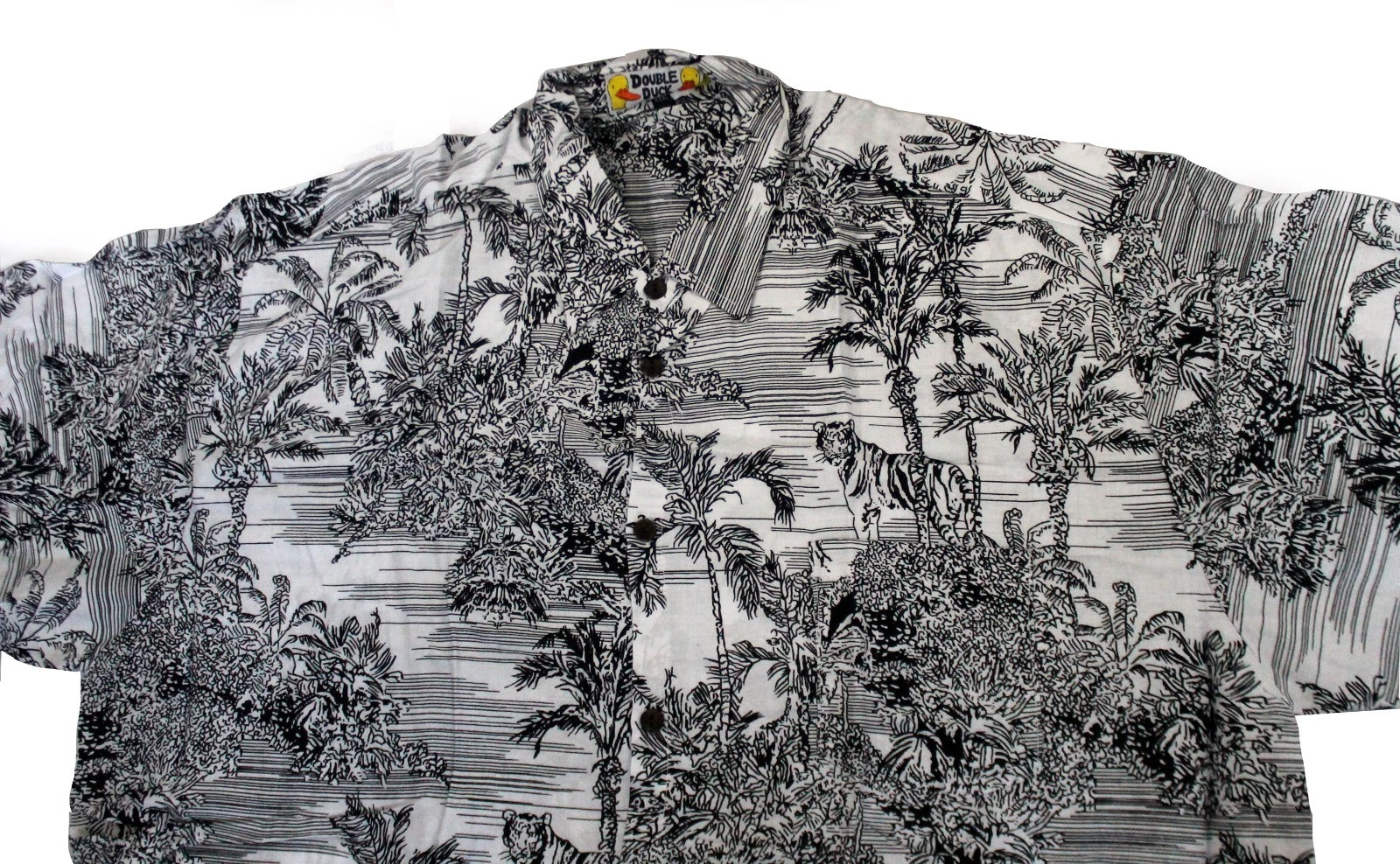 LOUD HAWAIIAN men' shirt White with Black tigers palms PLUS SIZES 3XL,4XL,5XL,6X
