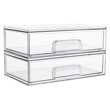 Clear Stackable Storage Drawers, 2 Pack Wide Plastic Organizers  Clear Pull-Out
