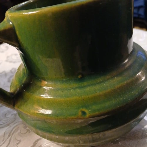 Early McCoy Green Pottery Buttermilk Pitcher #121 Shield Mark Cottagecore Vase