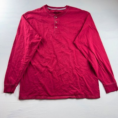 Hanes Beefy-T Red Long Sleeve Henley Shirt Men's XL