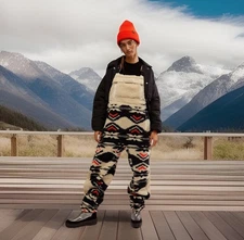 Free People Movement Printed Hit The Slopes Salopette Black Fairisle Combo Sz XS