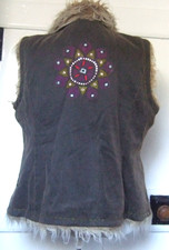 RIPCURL BROWN GILET WAISTCOAT AFGHAN FAKE FUR SEQUIN FESTIVAL JACKET SZ L LARGE