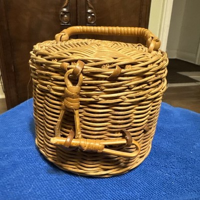 Vintage Woven Lidded Basket Trinket Box Fine Wicker 5 Diameter 4 Tall Boho Chic