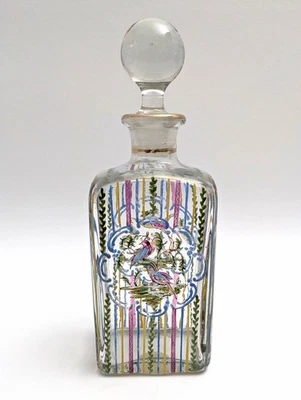 Glas Parfümflakon um 1900 Emaille Paradiese Vogel GOLD Frankreich Karaffe Paris - Bild 1 von 4