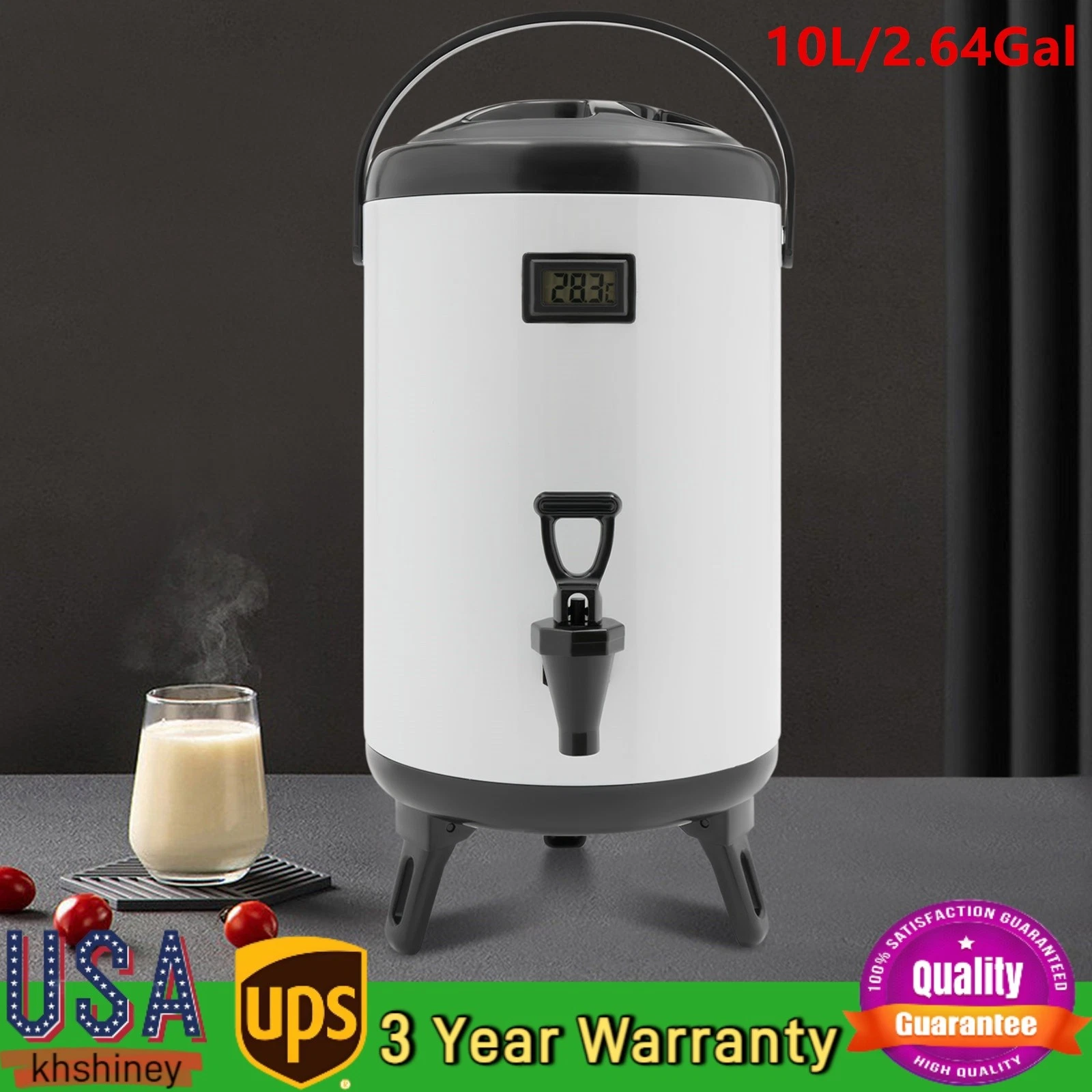 10L Insulated Beverage Dispenser Stainless Steel Cold&Hot Drink Water Dispenser