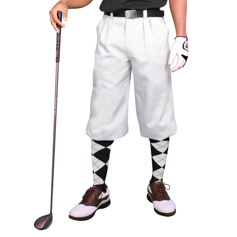 Golf Knickers White Microfiber (Plus Fours) for Men, Sizes 22-60