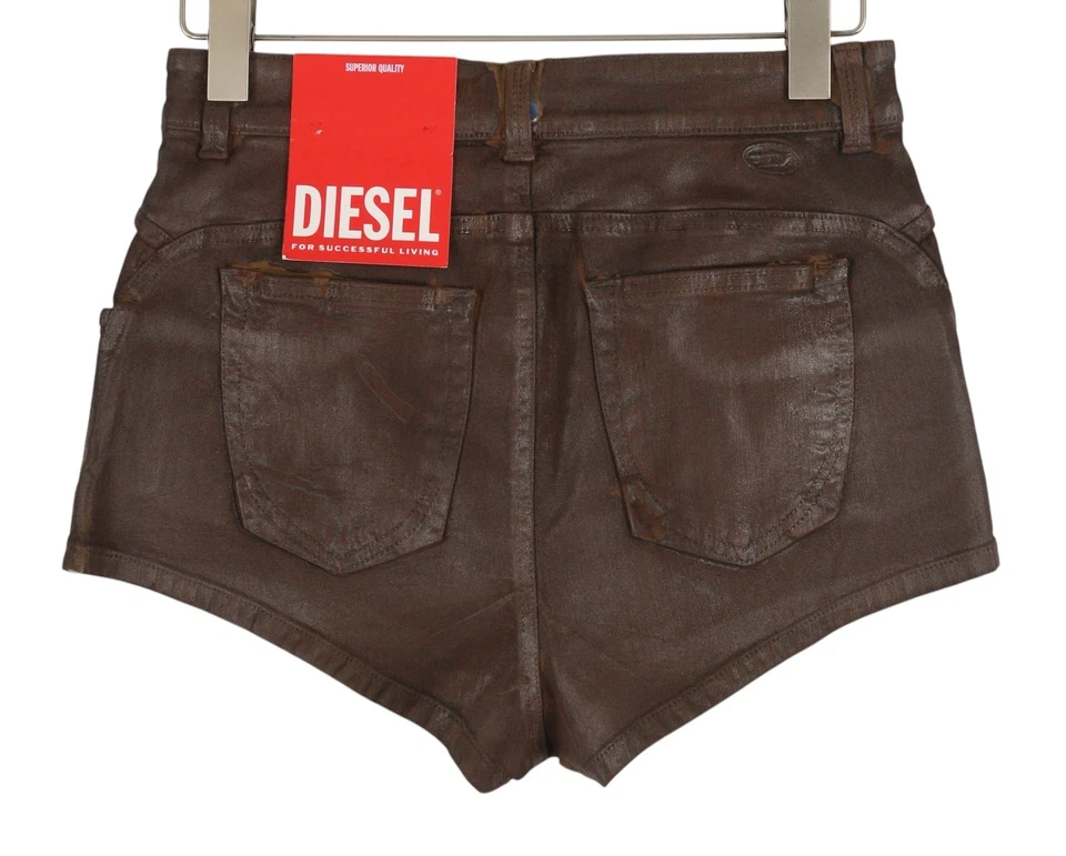 Pantalones Cortos DIESEL De-Short-Lya 0CGAN Mujer W29 Marrón Recubierto Brillante Denim PVP €295 Foto 2 de 4
