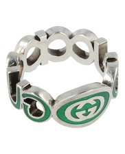 Authentic Gucci Sterling Silver Interlocking G Green Enamel Chain Ring New 360