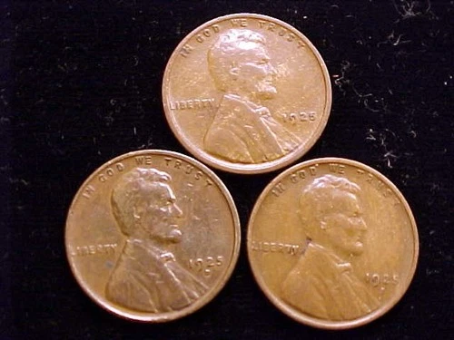 1925-P VG , 1925-D VF & 1925-S VG Lincoln Cents, a (3) Three Coin Lot.