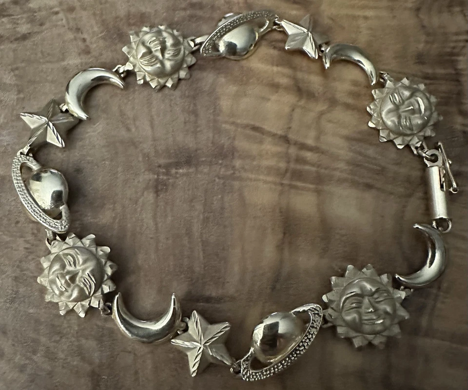 Brazalete Tenis Celestial Aurafin 1993 Oro Amarillo 14k Sol Luna Estrella Saturno Foto 2 de 4