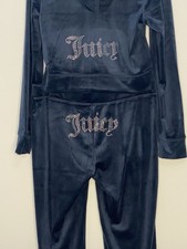 NWT Juicy Couture Velour Tracksuit Set Rhinestones Glitter Crown Navy Blue Large