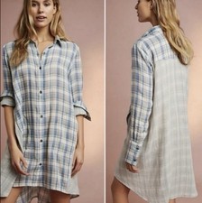 anthropologie Saturday Sunday Small Muslin Plaid Long Sl Button Up Dress/Tunic