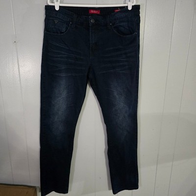Guess Tapered Slim Jeans Mens 36x32 Indigo Medium Rise Whiskered Denim Pants