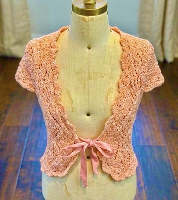 Women Honey Pink Hand Crochet Open Front One Size