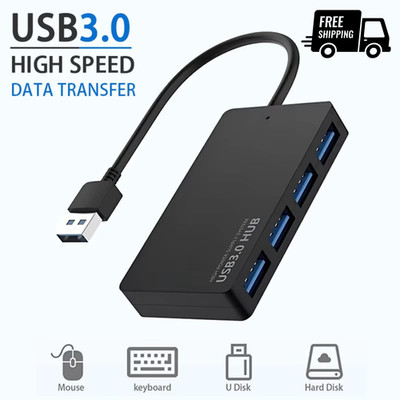High Speed USB3.0 Hub, Ultra Slim 4 Port Multi Splitter Extension Expansion Adap
