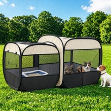 2-in-1 Portable Dog Cat Playpen, No Assembly Pop Up Pet Tent Large Indoor