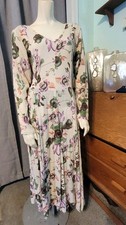 M.P.H. Vtg Cream Purple Floral Long Sleeve Maxi Dress Boho Cottagecore 90s