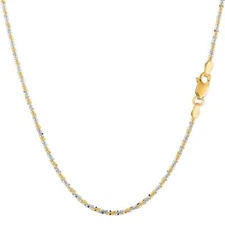 14k 2 Tone Yellow And White Real Gold Sparkle Chain Necklace, 1.5mm, 16"