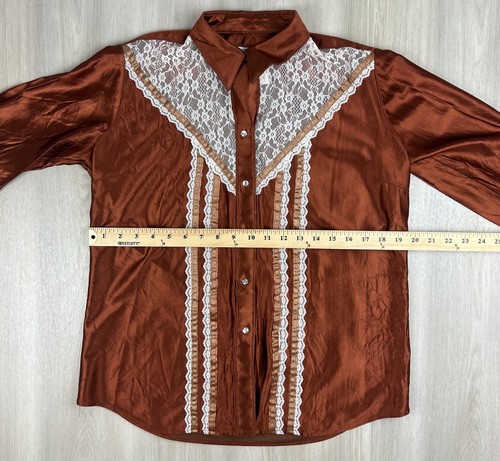 Vintage Rockmount Ranch Wear Button Down Shirt Lace Satin Rockabilly Size 38 USA - Picture 3 of 13