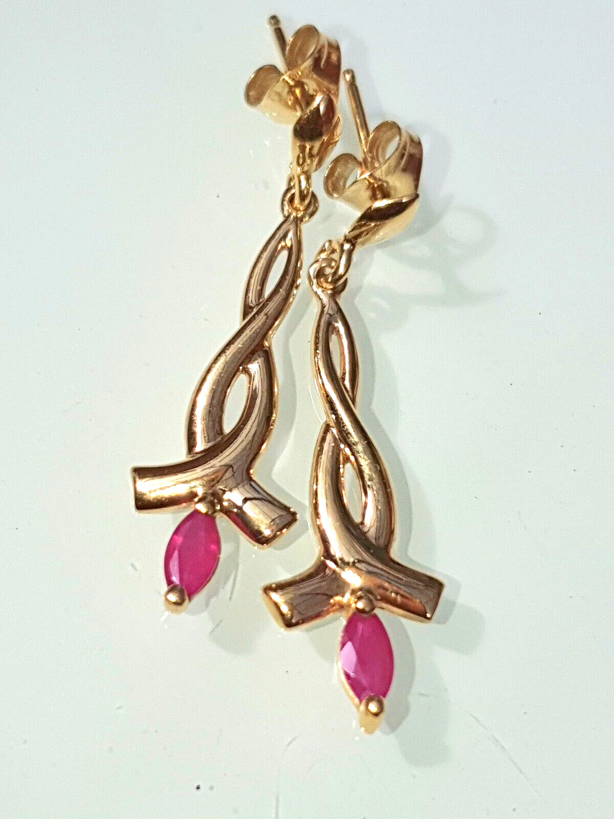 0.30ct Natural Pink Ruby Dangle Drop Earrings 9ct… - image 2