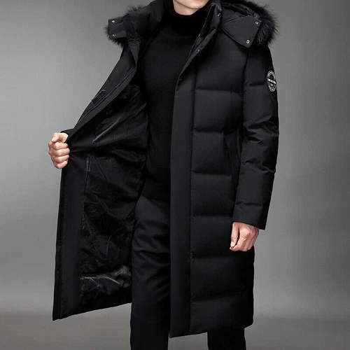 Herren Winter Lang Puffer Warm Kapuze Parka Entendaunen Jacke Mantel Fellkragen Dick - Bild 18 von 22