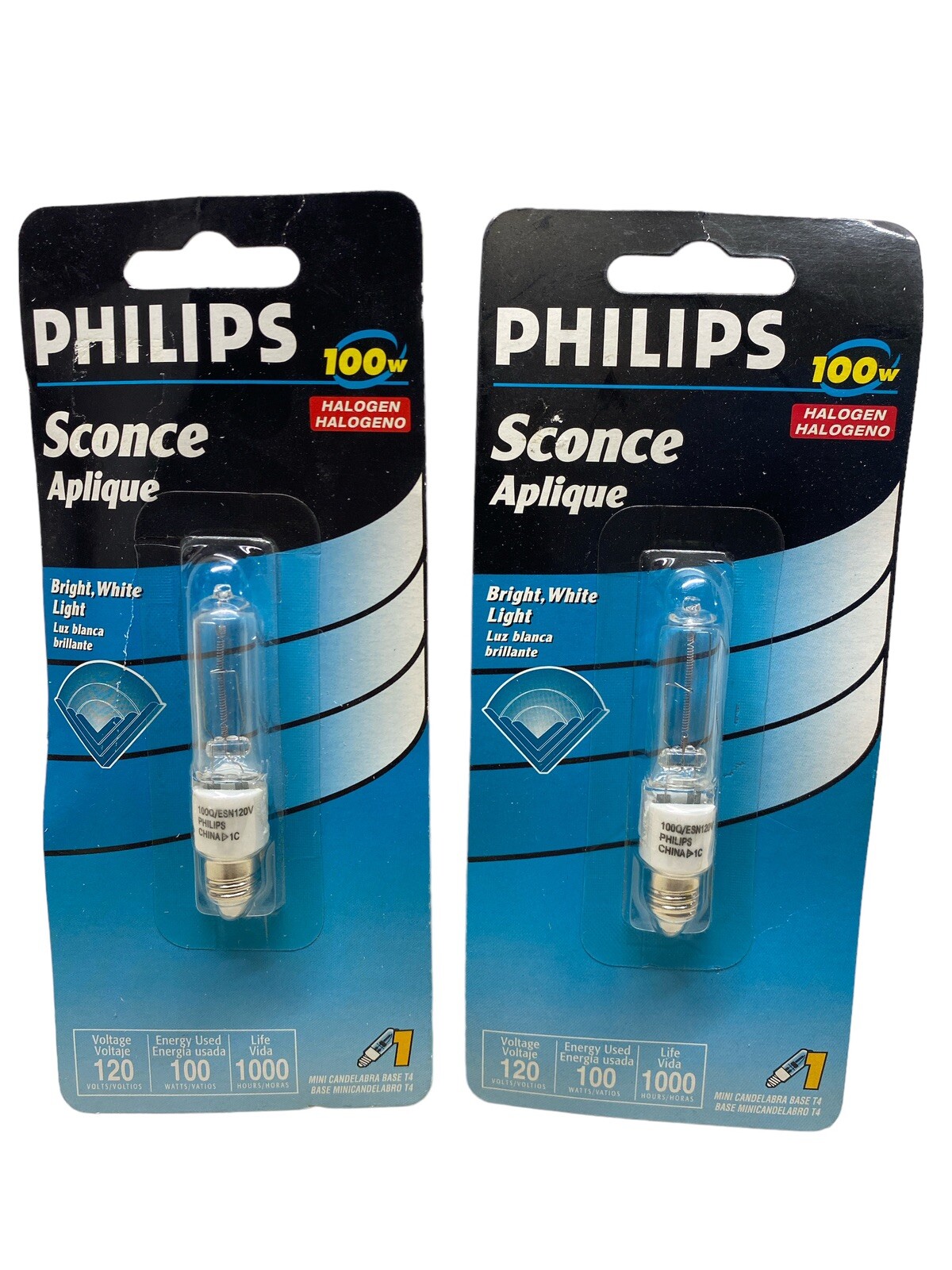 2x PHILIPS SCONCE HALOGEN LAMP ESN 120V-100W 1000 hours BC100Q/CL ESN  815984 T4