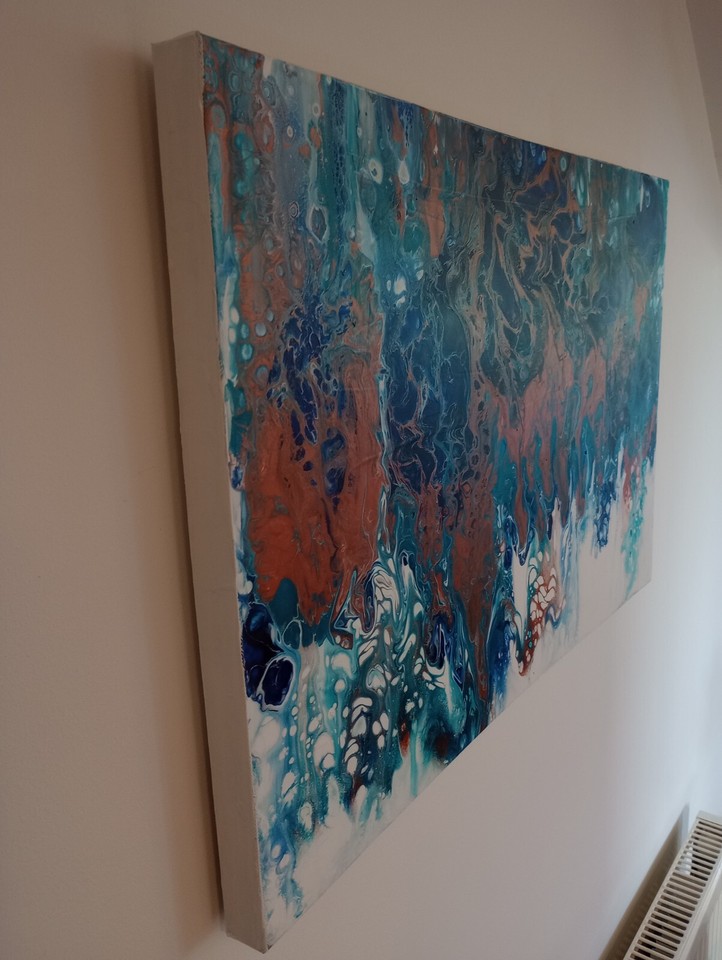 Original painting. Abstract Acrylic. Copper Waves. 60x40cm. eBay