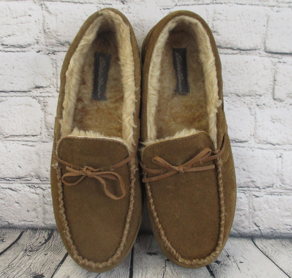 Eddie Bauer Men's Tan Suede Faux Fur Woodland Moc Slippers Size 8 9 Medium eBay