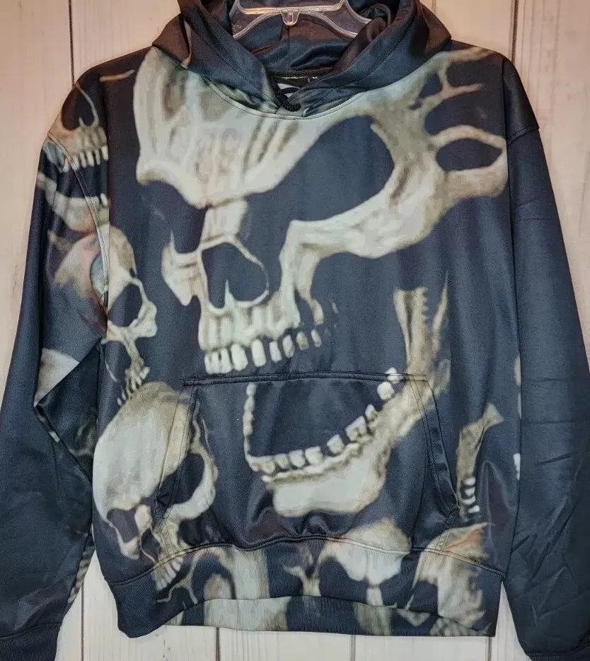 Winner 3D Graphic Print Skull Hoodie Halloween Kangaroo Pkt Unisex