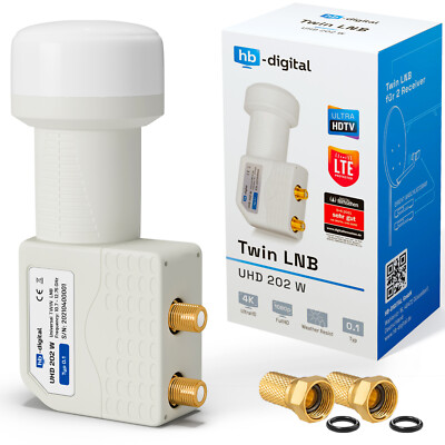 Twin LNB 2 fach 2Teilnehmer 2Receiver 0,1dB F-Stecker Full HD TV 4K 5K LNC LMB