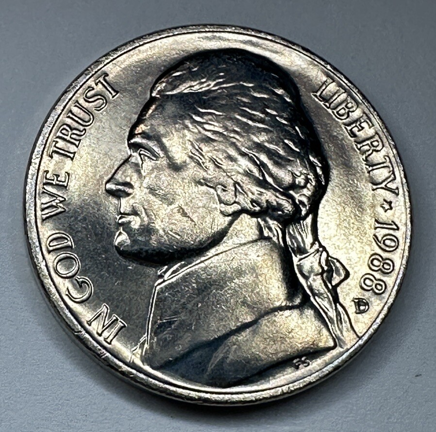 【希少】1988 ネパール 大型銀貨 5oz 1988-D Jefferson Nickel 5cent Coin from US Mint Set. Uncirculated